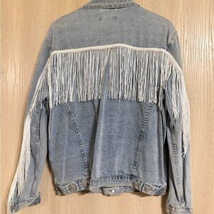 Elia Cher Fringe Denim Jacket – Boho Western Distressed Statement Jacket